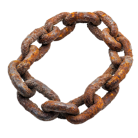 Rusty metal chain with weathered texture displayed on a clean Transparent background for artistic focus, rusty metal chain, background png