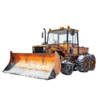 Snowplow clearing snow on a winter day, showcasing rugged machinery and winter preparation activities, Snowplow on Transparent background, background png