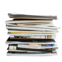 Stack of assorted papers and magazines resting on a Transparent background showcasing various styles and layouts, Stack papers and magazines, background png