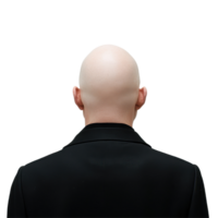 Back view of a bald man with a black jacket against a Transparent background, the back a bald man's head, background png