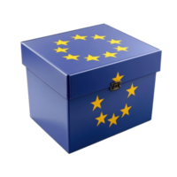 Voting ballot box featuring EU flag design isolated on Transparent background during election season, Voting ballot box with EU flag, isolated on png