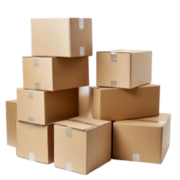 Stacked cardboard boxes with clear tape isolated on a Transparent background for packing and shipping purposes, Stack cardboard boxes isolated on png