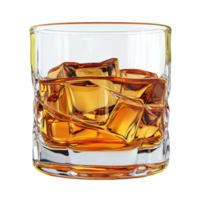 Rich amber whiskey served over ice in an elegant glass on a clean Transparent background, whiskey in glassisolated on background png