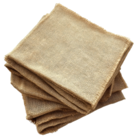 Beige burlap fabric bundle showcasing texture and natural fibers for crafts and home decor, This is a bundle beige burlap fabric with visible texture displayed on a plain Transparent background png