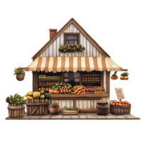 Rustic grocery store in a rural marketplace showcasing fresh produce and local goods, Rural Marketplace A Rustic Grocery Store with Fresh Produce, Transparent background png