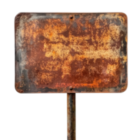 Vintage rusty metal sign with an empty surface displaying weathered texture and a sturdy pole, Rusty vintage empty metal sign isolated on Transparent background, background png