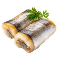Salted herring rolls featuring fresh ingredients on a clean Transparent background, Salted herring rolls isolated on png