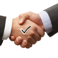 Handshake signifies agreement with a check mark on a plain background, Transparent background a handshake with a check mark transparent png