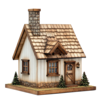 Cozy small wooden house with a chimney and window, perfect for rustic settings, small wooden house with a chimney and a window, Transparent background png