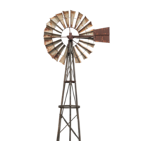 Rustic windmill stands tall against a bright desert sky creating a striking visual contrast in barren landscape, Rustic Windmill Against a Desert Sky, Transparent background png