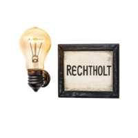 Bright light bulb attached to a wall sign indicating recepti area in a modern setting, sign with a light bulb and a sign that says reception, Transparent background png