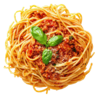 Delicious spaghetti bolognese served on a Transparent background with fresh basil and cheese, Spaghetti Bologneseisolated on background png