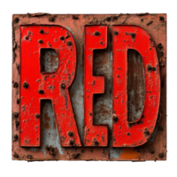 Rusty red sign displaying the word red set against a weathered background in an urban environment, rusty red sign with the word red on it, Transparent background png
