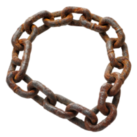 Rusty metal chain lying against a plain Transparent background showcasing its weathered texture, rusty metal chain, background png