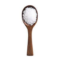 Salt in a spoon on a clean Transparent background highlighting the natural texture and appearance of sea salt, salt in spoonisolated on background png