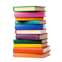 Colorful stack of books showcasing a variety of sizes and vibrant covers on a Transparent background, Stack colorful books of varying sizes isolated on White background png