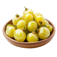 Star gooseberries arranged beautifully in a wooden plate on a clean Transparent background, star gooseberry in a plateisolated on background png