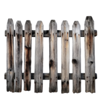 Rustic wooden fence panel isolated on a Transparent background with a weathered appearance, Rustic Wooden Fence Isolated on png