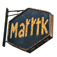 Market sign displayed against a Transparent background capturing the essence of a local shopping destination, sign that says market on it against a png