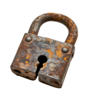 Rusted iron padlock symbolizing timeless security on a Transparent background, Rusted Iron Padlock Timeless Security, background png