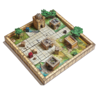 Explore new worlds with this intricate RPG board game set on a detailed landscape, RPG board game, Transparent background png