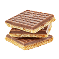 Delightful chocolate-covered wafers stacked on a Transparent background, wafers in chocolateisolated on background png