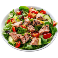 Delicious salad with tuna, cherry tomatoes, cucumbers, and leafy greens on a Transparent background, salad with tuna isolated on background png
