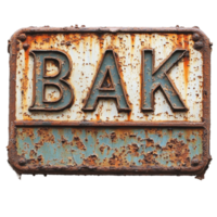 Rusty bank sign reveals its age on a Transparent background, showcasing weathered charm and forgotten stories, rusty sign that says bank on it, background png