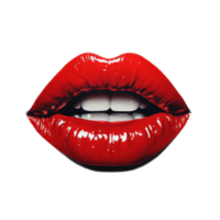 Vivid red lips with glossy finish on a clean Transparent background create an eye-catching visual impact, Vivid Red Lip Pop, background png