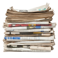 Stack of recycled newspapers showcasing knowledge and documentation in an environmentally friendly context, Stack newspapers recycling isolated knowledge documentation daily news png