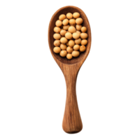 Soy beans displayed in wooden spoon against a Transparent background for culinary and health purposes, Soy beans in wood spoon isolated on background png
