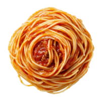 Delicious spaghetti pasta topped with rich tomato beef sauce served on a Transparent background, spaghetti pasta with tomato beef sauce isolated on background png