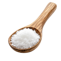 Salt in a wooden spoon on a clean Transparent background ideal for culinary presentations and recipes, Salt in woodn spoon isolated on background png