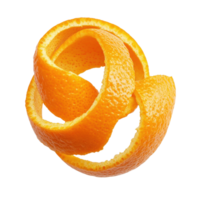 Spiral twist of orange peel isolated on a Transparent background showcasing vibrant color and texture, Spiral orange peel twist isolated on png