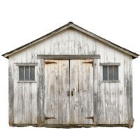Weathered wooden shed with sliding doors and rustic charm in a rural setting, Weathered Wooden Shed with Doors Each Sliding to One Side, Transparent background png
