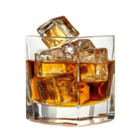 Whiskey with ice cubes in a glass placed on an isolated Transparent background, whiskey with ice cubesisolated on background png