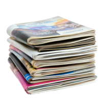 Stack of assorted magazines on a Transparent background showcasing various topics and designs, Stack magazines on background png