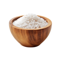 Wooden cup filled with coarse salt against a Transparent background showcasing natural kitchen elements, Salt in the wood cupisolated on background png