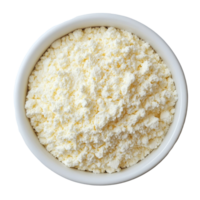 Whey protein powder in a white bowl isolated on a clean background for nutrition and health promotion, whey protein in bowlisolated on Transparent background png