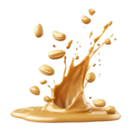 Splash of peanut butter with scattered peanuts creating a dynamic culinary scene isolated on white, splash peanut butter with peanut seedsisolated on Transparent background png