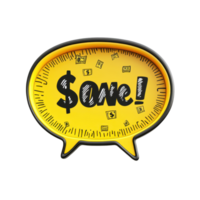 Visual representation of money with a speech bubble and a playful design emphasizing savings in a vibrant setting, speech bubble with the word money in it, Transparent background png