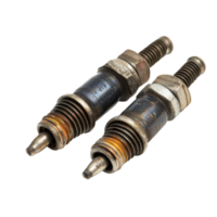 Spark plugs on a Transparent background highlighting their design and metallic finish, spark plugs, background png