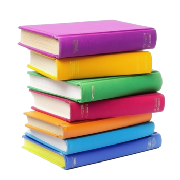 colorato pila di variando dimensioni libri disposte su un' trasparente sfondo per vivace Schermo, pila colorato libri di variando dimensioni isolato su bianca sfondo png