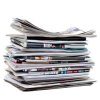 Stack of assorted papers and magazines on a clean Transparent background with organized layers, Stack papers and magazines, background png