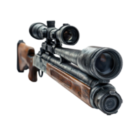 Scopemounted rifle with detailed optics showcased against a Transparent background for a focused display, Scope-mounted rifle with detailed optics, background png