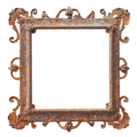 Vintage rusty metal frame with intricate design isolated on Transparent background for decorative purposes, Vintage rusty metal frame isolated on png
