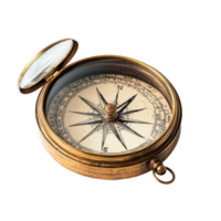 Vintage brass compass with magnifying glass for navigation enthusiasts and collectors, Vintage Brass Compass With Magnifying Glass for Navigation and Exploration, Transparent background png