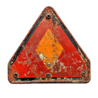 Rusty red caution sign with Transparent background displayed against a plain backdrop, Rusty Red Caution Sign, background png