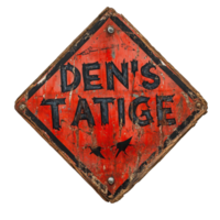 Sign indicating demons traction at Den's Tatige in a rustic setting, sign that says demons traction, Transparent background png