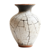 Rustic vase with intricate cracked design set against a simple Transparent background, Rustic Vase with Cracked Design, background png
